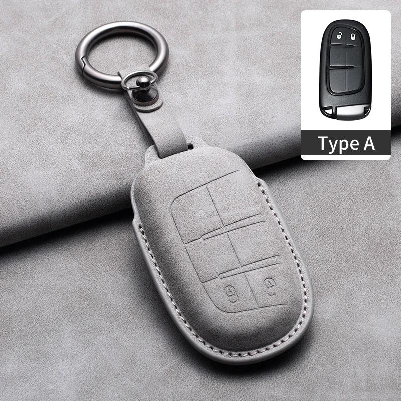 Leather Car Key Case Cover Keychain For Jeep Wrangler Commander Compass Patriot Renegade Cherokee Grand Cherokee Keyring