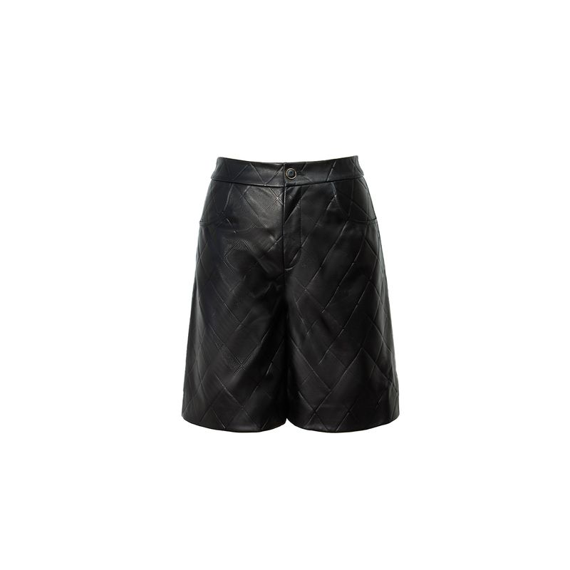 

Blacknini Diamond Lattice Turkey Vegetable Tanned Sheepskin Diamond Plaid Embossed Jacket Leather Shorts Rhombic Half Length leather shorts S