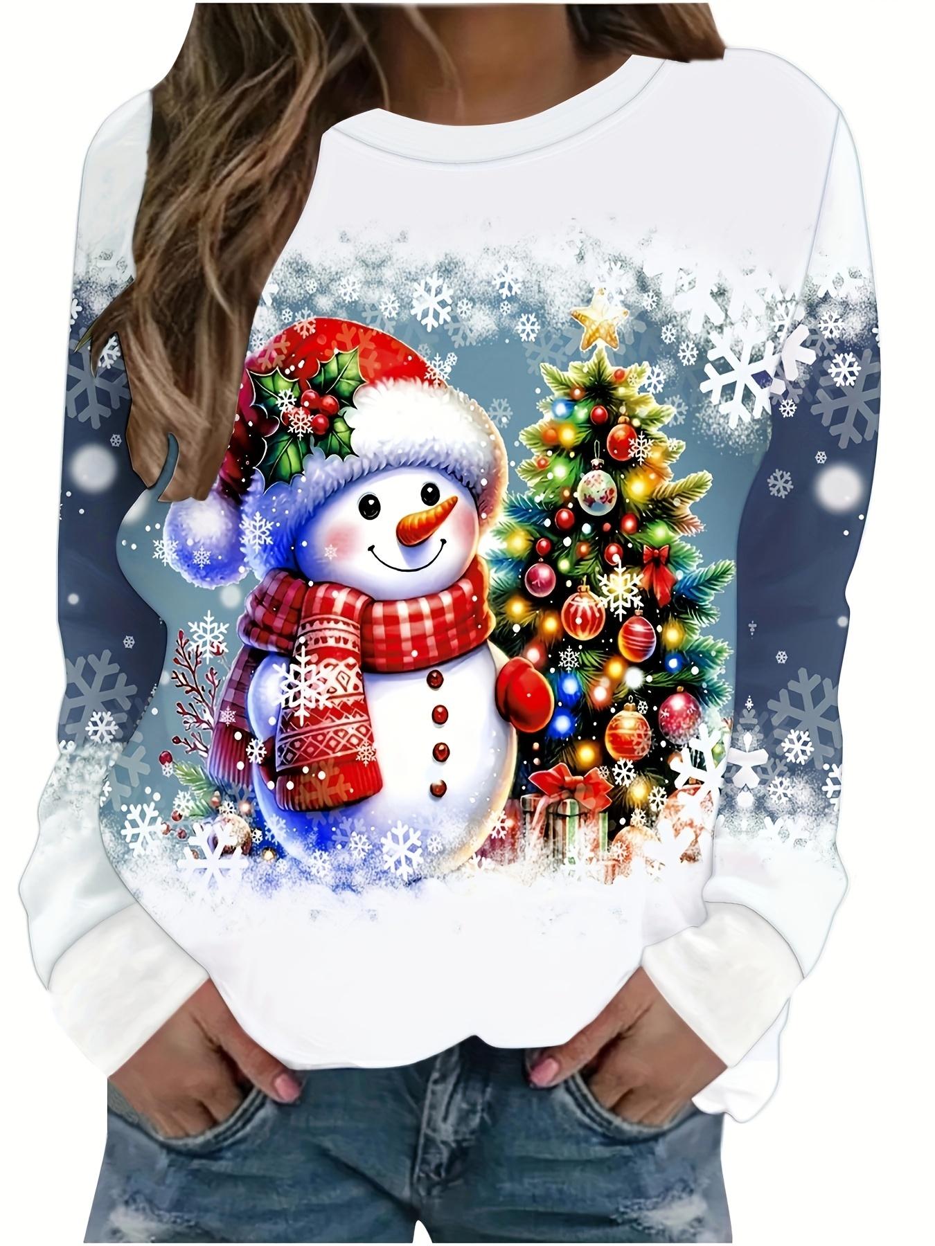 

Жіночий пуловер великого розміру з європейським та американським крос-кордонним принтом різдвяних елементів, круглим вирізом та довгими рукавами, вільний модний топ XL
