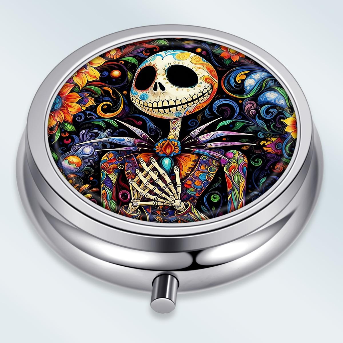 

Portable Pill Box with 3 Compartments, Mini Metal Medicine Organizer Case, Cute Printed Pill Container for Vitamins, Pills, Jewelry, Travel, Daily Use разноцветный