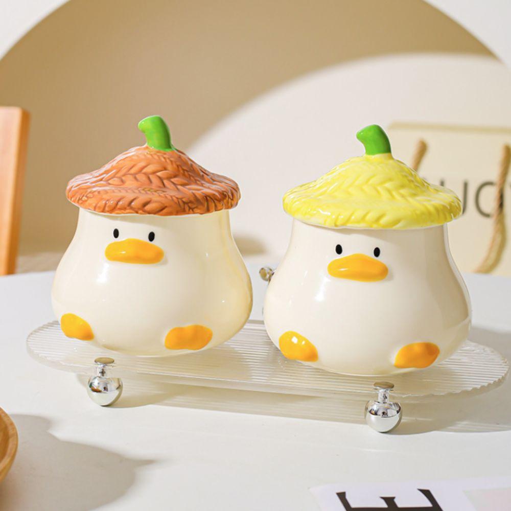 Dishwasher Safe 400 ML Cartoon Duck Ceramic Cup Heat-resistant with Lid Coffee Mug Under Glazed Breakfast Cup Kids Gift