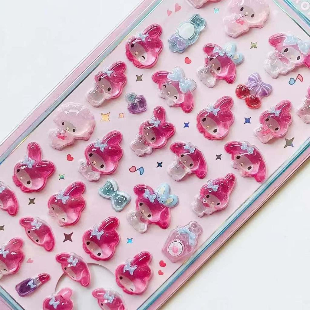 Sanrio Anime Hello Kitty Hangyodon 3D Hollow Relief Transparent Jelly Sticker Crystal Decorative Stickers DIY Accessories