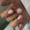 Blue Brown Polka Dot Cute Bow French Nail Art Summer Stylish Short False Nails Detachable Finished Fake Nails Press on Nails