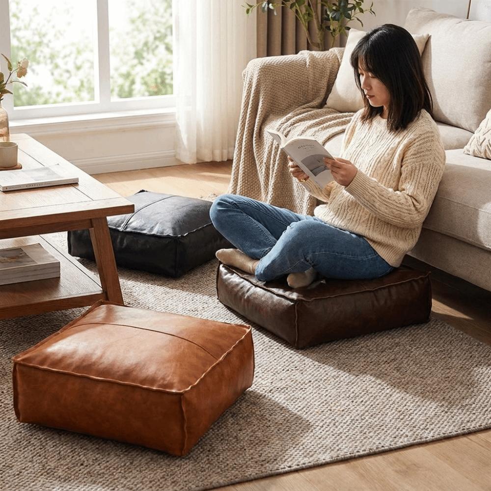 Large Capacity Square Pouf Cover Removable Sofa Stool Cover Clothes Storage