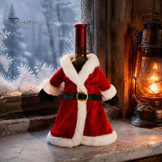 Christmas Wine Bottle Cover Cover, Velvet Santa Suit Sleeve, Plush Festive Sleeve for Xmas, New Year, Holiday Dinner Table Decor Party Supplies