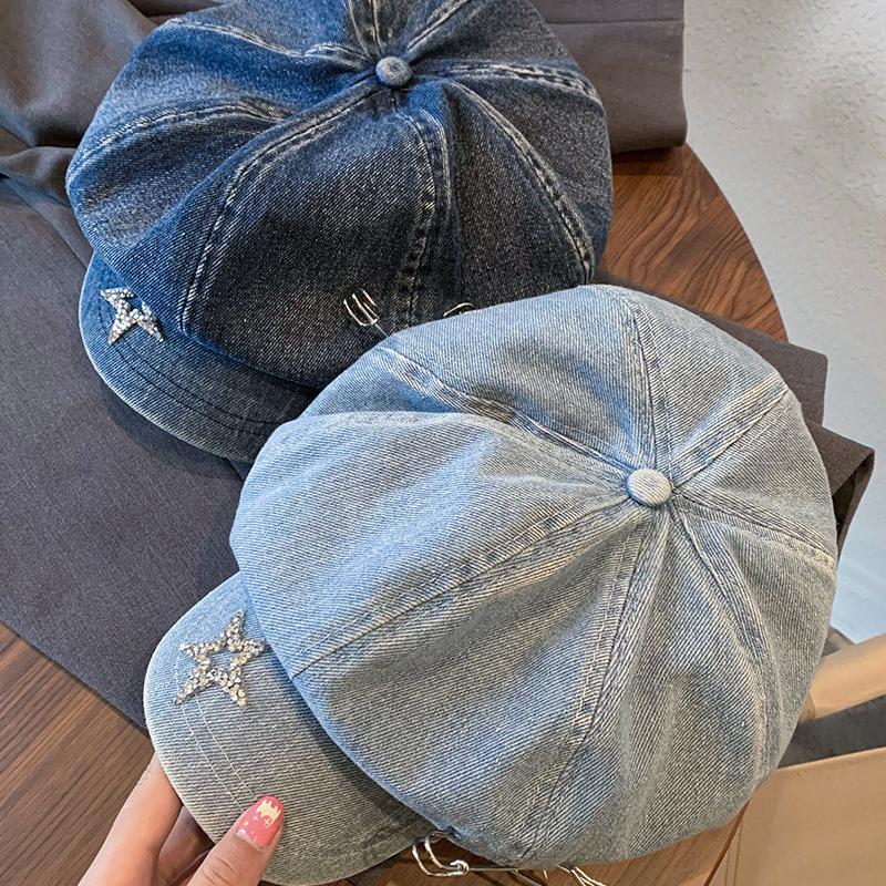 Cowboy Star Cloud Hat Spring And Summer Washed Beret Women'S Big Head Circumference Showing Face Ducktongue Bud Hat