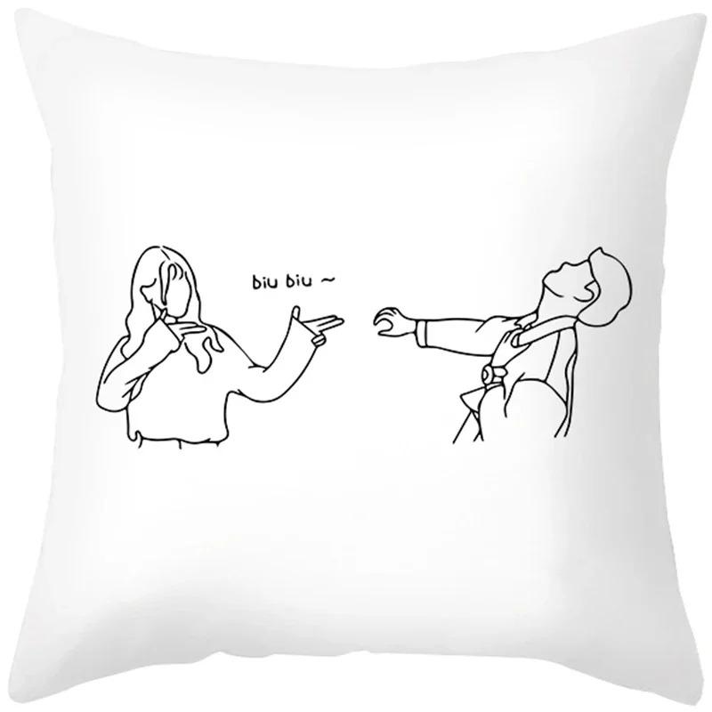 Luxury Home Decoration Pillowcase Simple Line Sketch Character Pattern Cushion Cover Living Room Sofa Cushion Cover