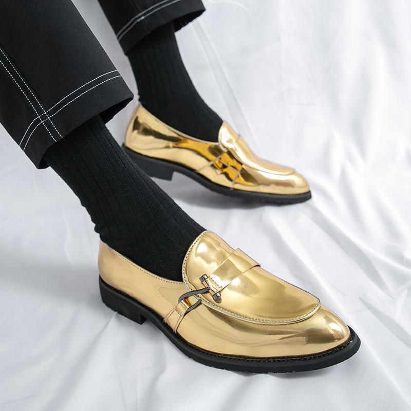 Fashion Fashion New Men's Pointed Gold Patented Leather Shoes Designer Monk Strap Loafers Formal Wedding Prom Dress Homecoming Footwear