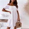 Elastic Dress Mini Off Shoulder Ruffle Women Solid Color Short Sleeve for Dating
