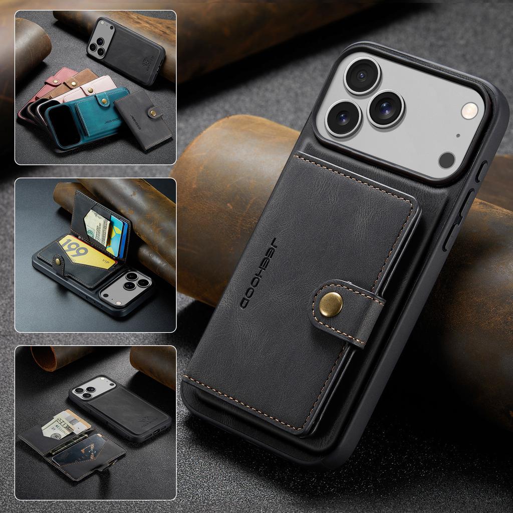 Retro Magnetic Leather Case for iPhone 17 Pro Max Air 16 Plus 16E 15 14 13 Mini 12 11Pro Detachable Card Slot Wallet Stand Cover