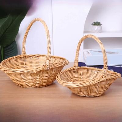 Portable Handheld Rattan Woven Basket Handwoven Decorative Fruit Storage Basket Multi-functional Picnic Basket Kitchen Organizer
