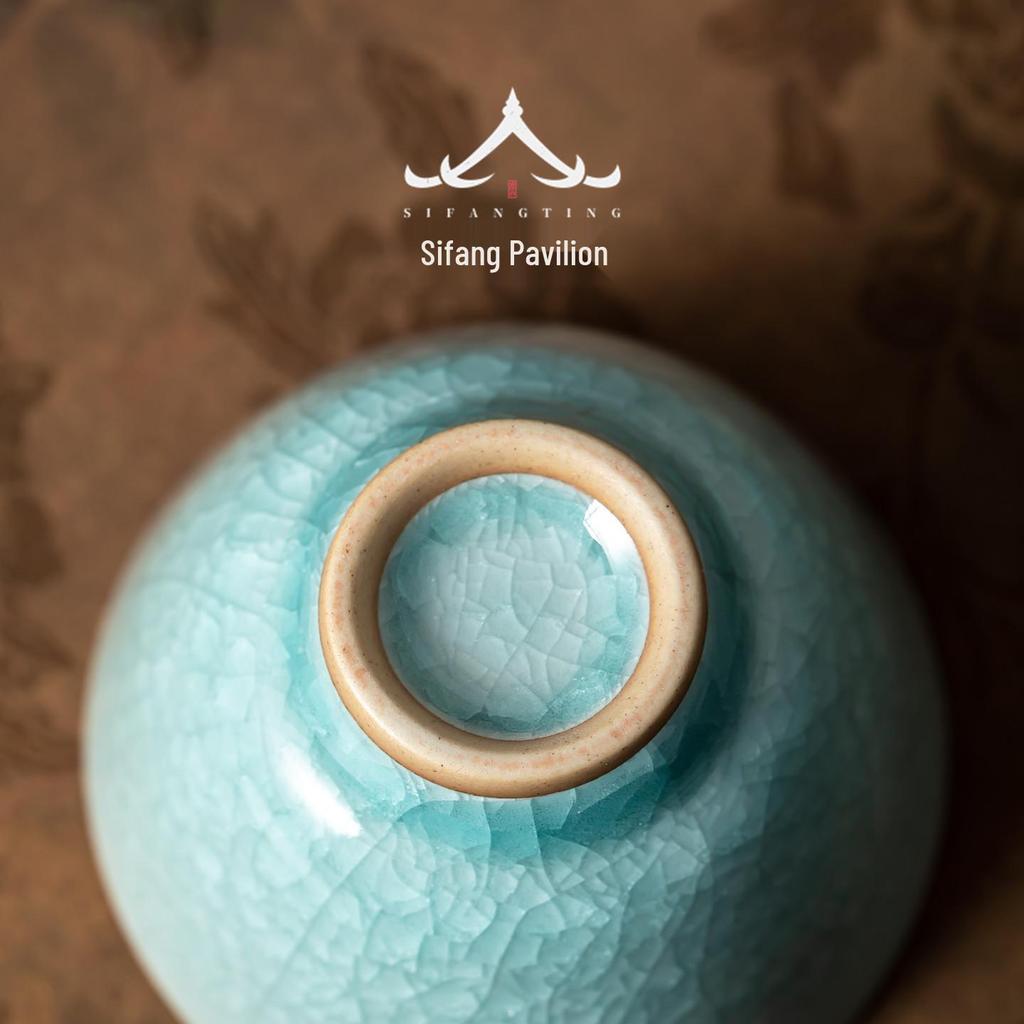 Ru Kiln Ice Crackle Glaze Tea Bowl – High-End Gongfu Ceramic Cup for Personal Use