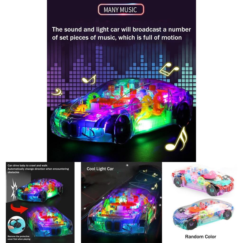 Electric Transparent Gear Led Light Music Car Model For Kids' Educational Toy Gift
