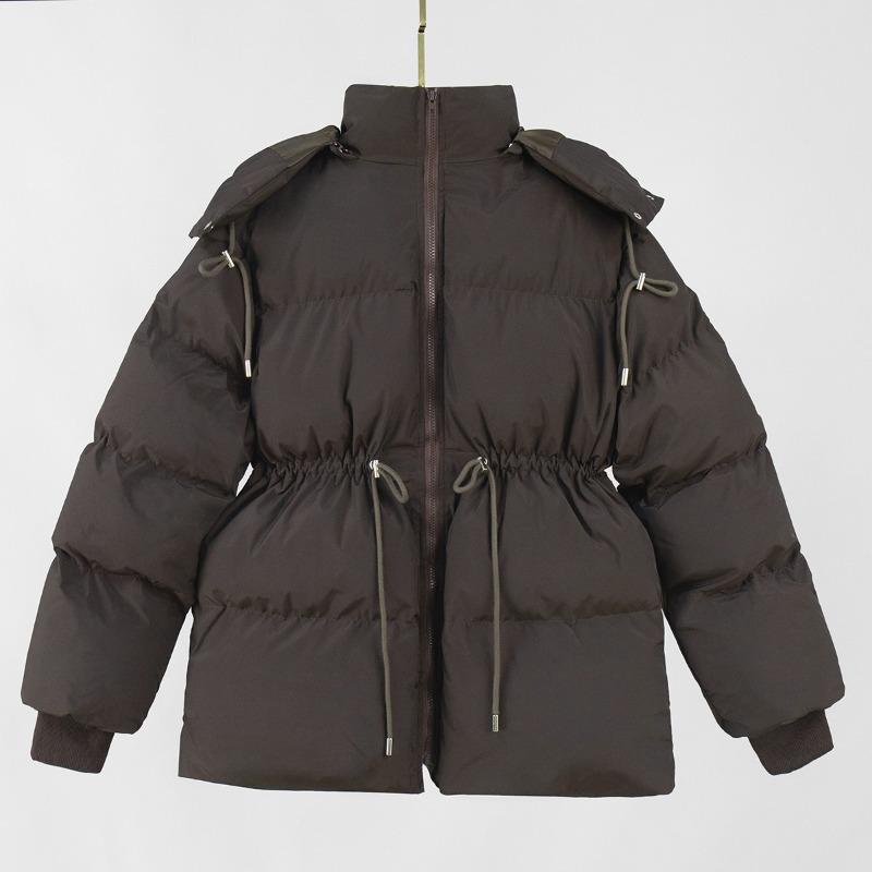 Hooded Medium and Long Cotton Clothes Jacket Women's Winter New Drawstring Waist Thin Cotton Clothes Women