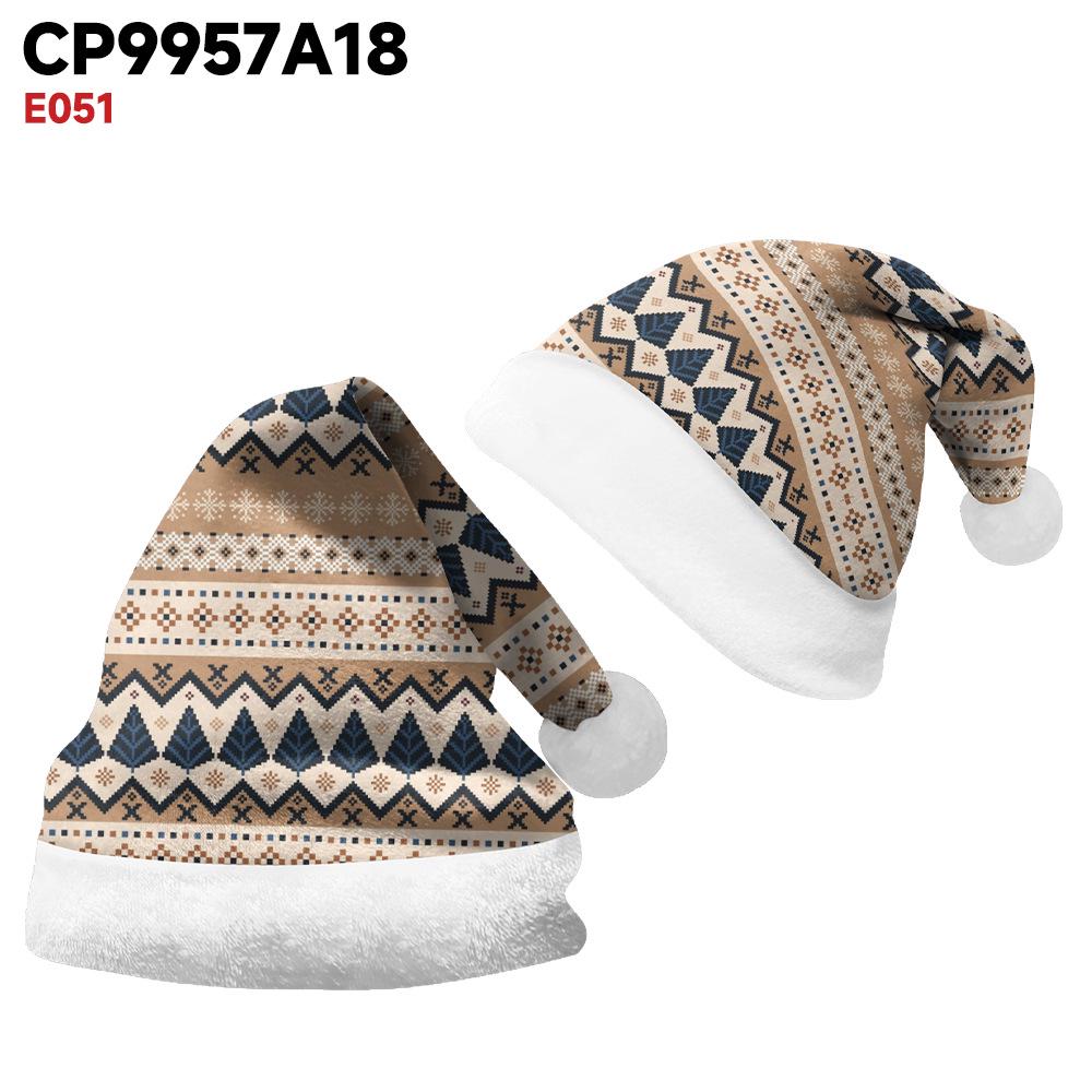 2024 Christmas Double-Sided Fleece Hat for Adults & Kids – Short Plush, Velvet, with Christmas Element Print