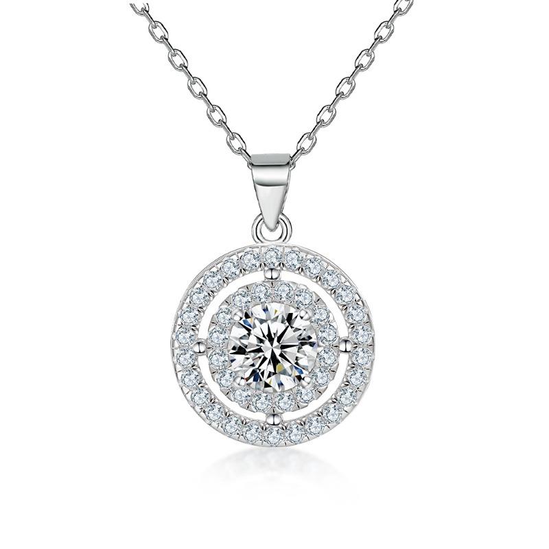 New round time diamond plate 925 sterling silver necklace women's niche design European and American fashion pendant collarbone chain