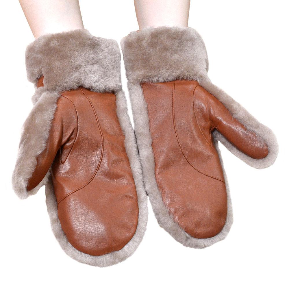 High Quality Leather Mittens for Men Customized Winter Fur Sheepskin Leather Winter Mittens for Adults Gloves Women's Gloves