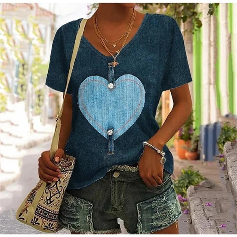 Abstract Oil Painting Floral 3D Print Summer Letter Fashion Women T-shirt Short Sleeve Everyday Tops T-shirt Harajuku Vintage