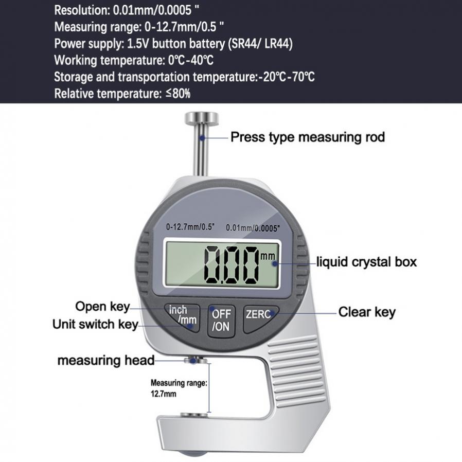 ZUQIEE Digital Portable Digital Thickness Meter Metal Probe 0-12.7 Millimeters ZUQIEE Digital Portable Digital Thickness Meter Metal Probe 0-12.7 Millimeters