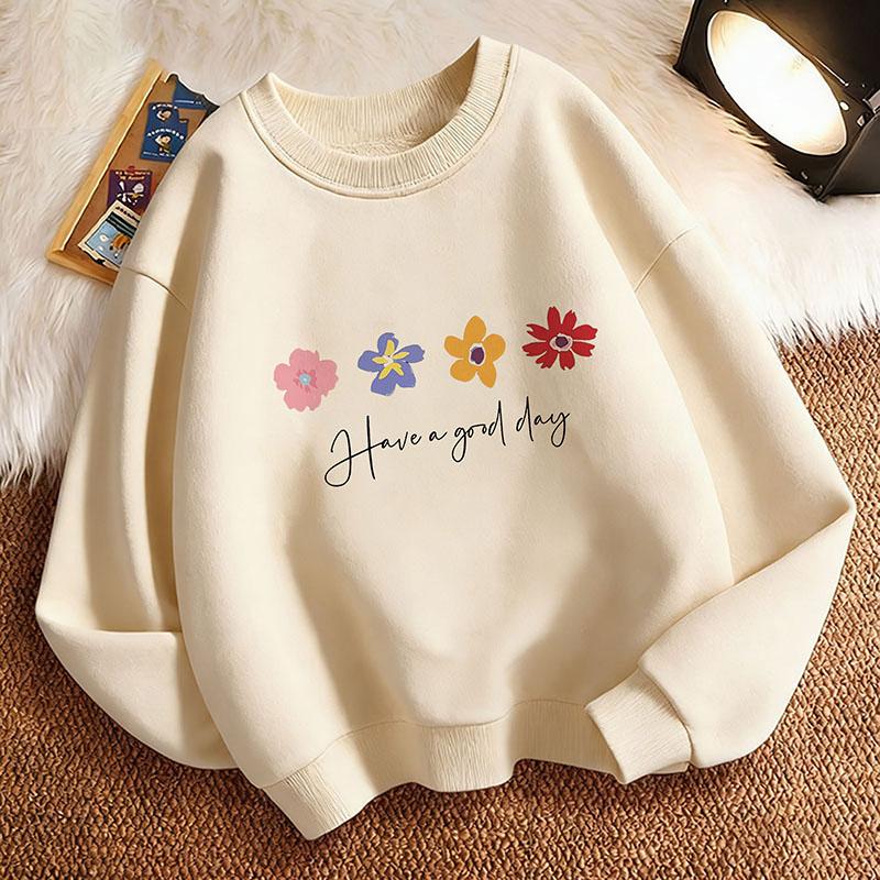 Pullover Spring Have A Good Day Flower Crew Neck Graphic Print Hoodie Boy/Girl Kids Hoody Children'S Sweatshirt