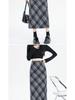 2025 Spring/Autumn High Waist Slit A-line Wool Plaid Midi Skirt for Women
