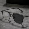 Non-polarized Men Square Half Frame Photochromic Glasses Double Beam Frame Shades Sunglasses Unisex Outdoor Color Changing  Eyewear
