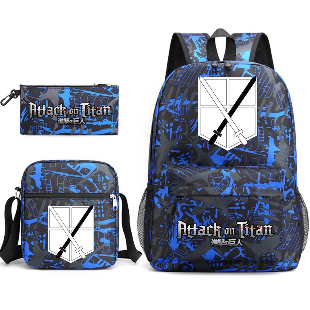 Attack Giant Attackontitan School Bag Three-Piece Printed Backpack Student Computer Canvas Bag
