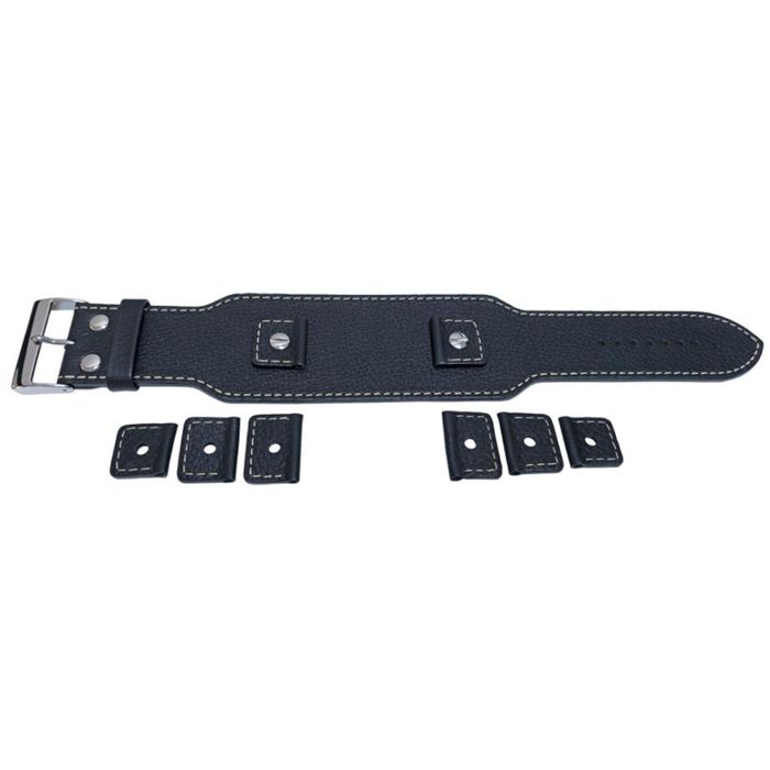 Bracelet montre - MY-MONTRE - Cuir grain de taureau - Noir - Coutures blanches - 18/20/22/24 mm
