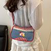 Woman Fashion Lattice Shoulder Bag Bow Denim Lovely Underarm Bag Pleated Drawstring Design Daily Commuting Handbag