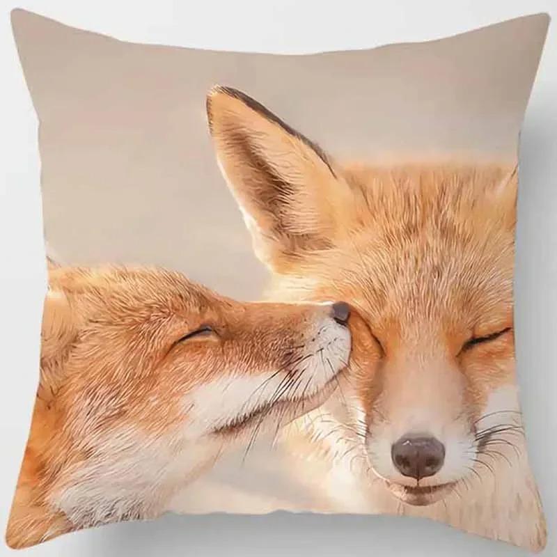 Fox Pattern Decorative Pillow Cover Car Sofa Square Cushion Pillow Cover
