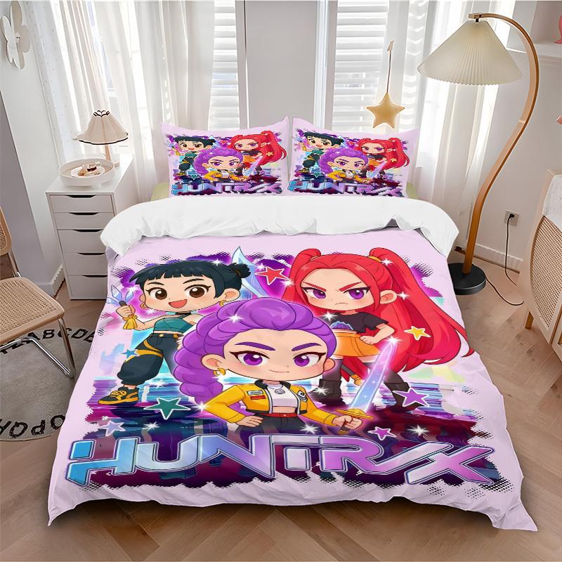 

3pc KPop Demon Hunters Bedding Set Guest Room Bedroom Decor Christmas Halloween Decor Birthday and Holiday Gifts- All Seasons 3pcs Quilt 157 135x200cm