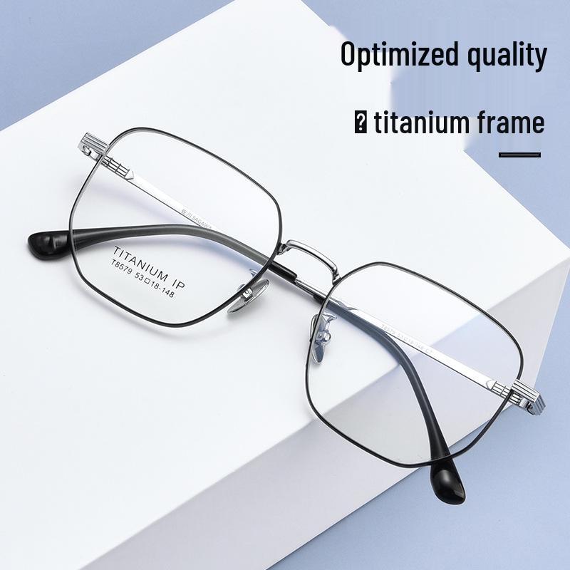 New Model 8579T Polygon Retro Pure Titanium Eyeglass Frames - Super Light Myopia Glasses, Large Frame