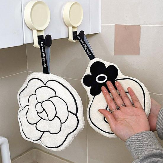Absorbent Hand Towel Thickened Hand Dry Towel with Loop Hanging Hand Drying Puff Kids Dry Towel for Kitchen Bathroom