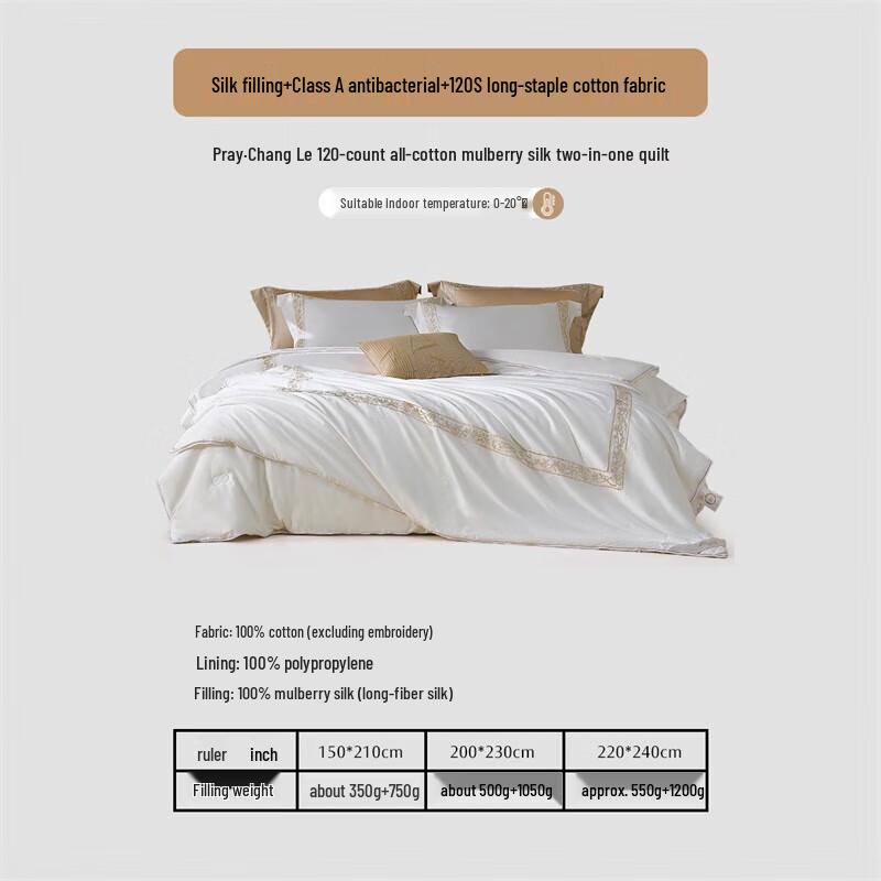 

Mercury Home Textiles 120TC Long-Staple Cotton Satin Mulberry Silk All-Season Duo Quilt