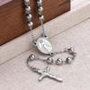 Non-fading European Round Steel Beads Cross Rosary Necklace with Virgin Mary Pendant for Men & Women