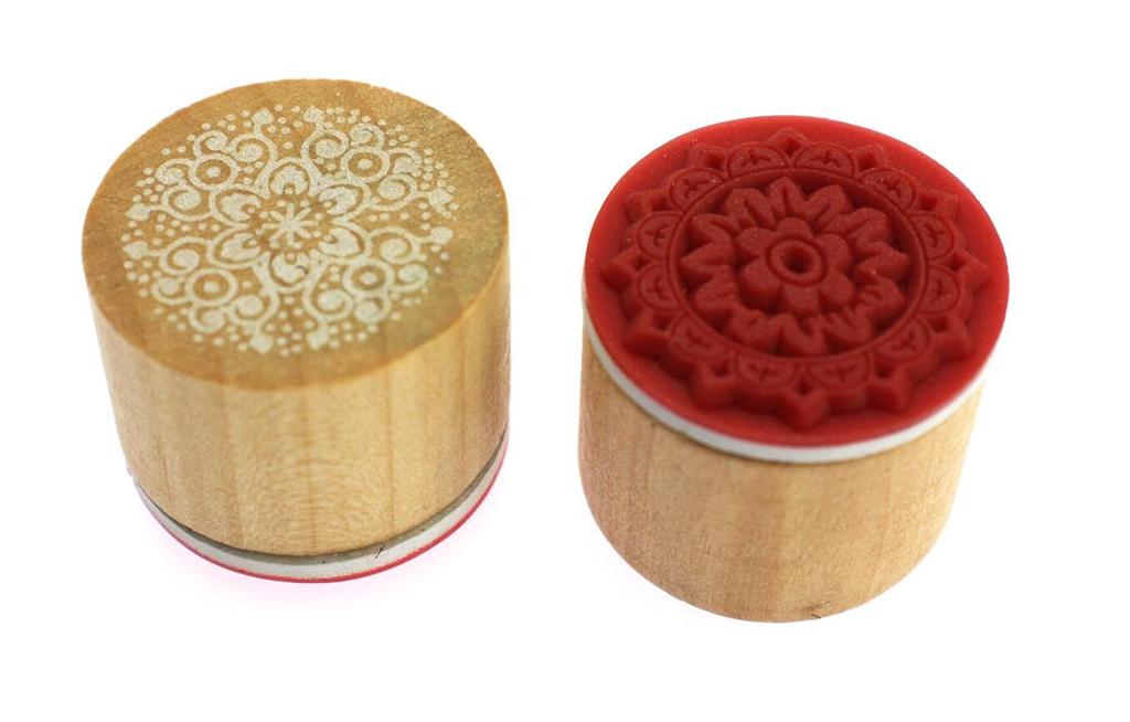 Navire Wooden Set of Floral and Round and Square Stamps, 12, Lace-Embellished,
