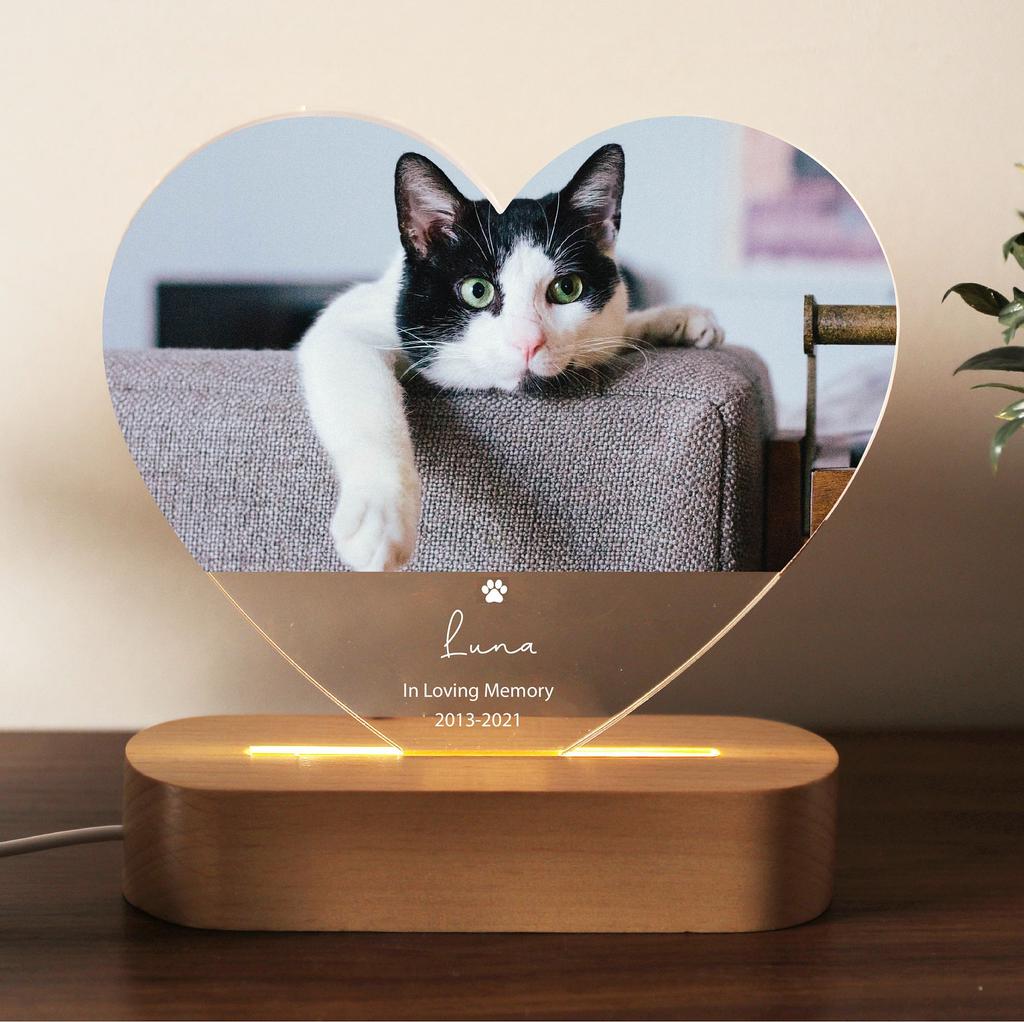 Heart Dog Memorial Frame Pet Custom Acrylic Photo Plaque Personalized Bedroom LED Decor Sign Light up Birthday Gift for Pets
