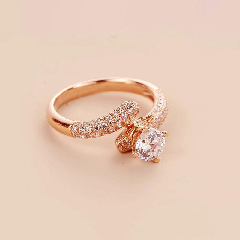 Russian Purple Gold Single Zircon Gemstone Ring, Simple Rose Gold-Plated Opal Four-Claw Ring Jewelry For Women