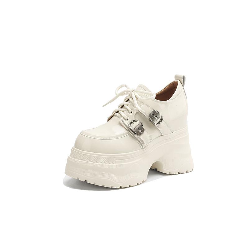 

12 см круглый носок маффин толстая подошва кожаные одинарные туфли женские 2025 новые маленькие супер высокий каблук шнуровка внутренняя высота-увеличивающая кожаная обувь 39