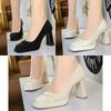 Women's Bowknot Pumps Square Toe Ultra-High Block Heel Shoes