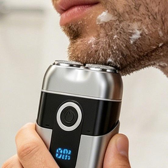 Men Double Head Electric Shaver, IPX7 Waterproof Wet Dry Shaving Razor, Rechargeable LED Display Mini Beard Trimmer for Travel