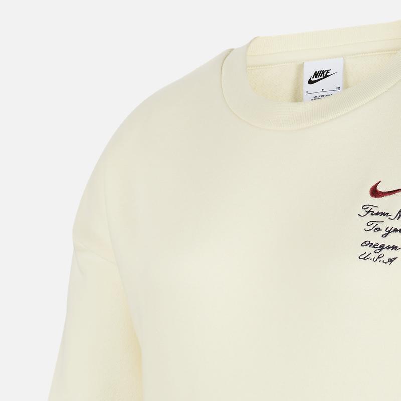 Nike Sweatshirt Embroidered Logo Round Neck Loose Casual Fleece Long Sleeve Kids Tops Coconut-Milk FV8449-113