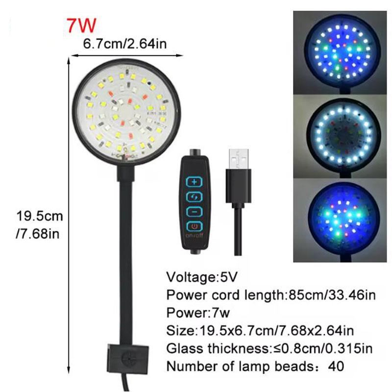 

5 В USB Аквариум Мини Светодиодная Лампа Полного Спектра Синяя Лампа Для Аквариума С Клипсой Декор Для Растений Растениеводство Несколько Режимов Регулируемое Освещение 7W usb