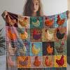 1pc Vintage Chicken Print Flannel Blanket Soft Cozy Knitted All Seasons Colorful for Sofa Bed Office Camping Travel Gift Blanket