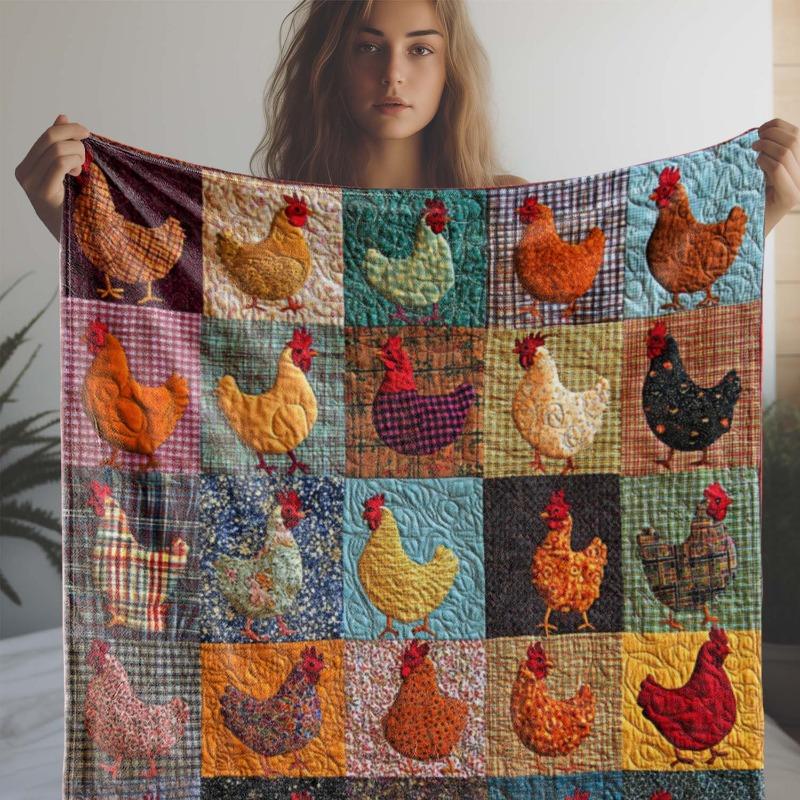 1pc Vintage Chicken Print Flannel Blanket Soft Cozy Knitted All Seasons Colorful for Sofa Bed Office Camping Travel Gift Blanket