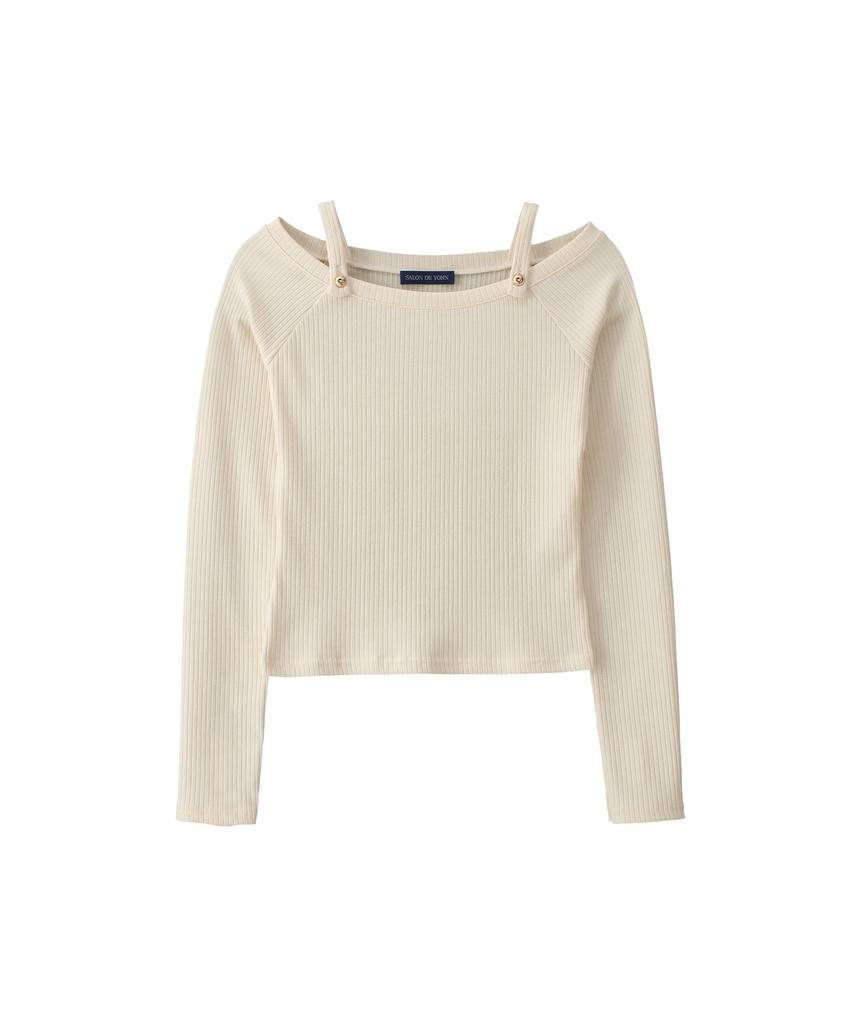 SALON DE YOHN Button Point Strap Off Shoulder T_ Ivory