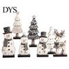 Holiday Wood Ornaments 7Pcs Christmas Snowman Tree Reindeer Figurines, 2D Wooden Tiered Tray Easy Storage Crafts Decor, Rustic Farmhouse Tabletop