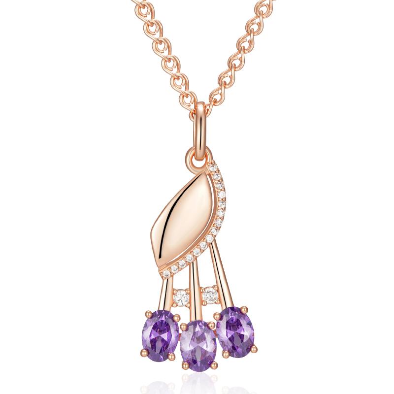 Shiny Purple Natural Zircon Pendant Necklace For Women Fashion Rose Gold Color Crystal Flower Daily Fine Jewelry