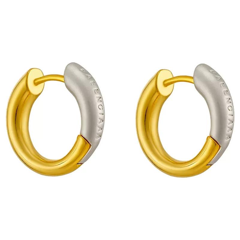 Earrings, Female Style, Personality, Niche Temperament, Metal Circles, Ear Buckles, Two-color Splicing Earrings.