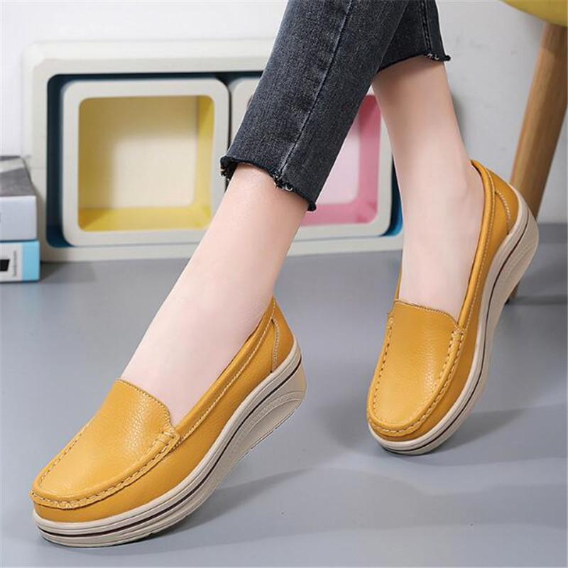 Spring Autumn Women Loafers Flats Ladies Genuine Leather Moccasins Fall Slip-on Casual Round Toe Handmade Platform Shoes
